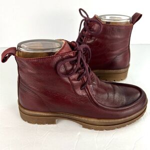 Miz Mooz Amherst Soft Leather Faux Fur Lined Tie Up Ankle Boots 37/7.0 Burgundy